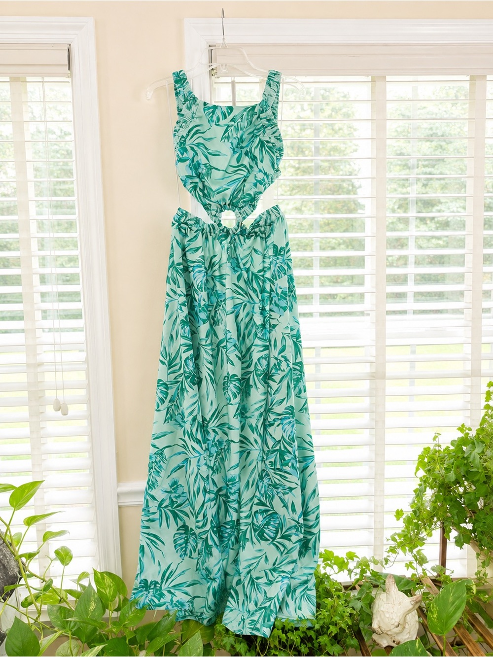Hello Molly Teal Tropical Cutout Maxi Dress